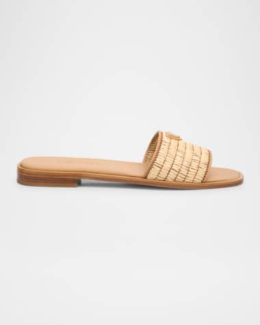 Prada Stuoia Raffia Easy Slide Sandals