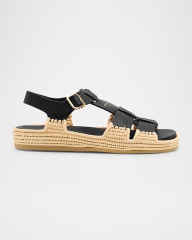 Prada Leather Fisherman Espadrille Sandals