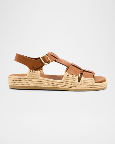 Prada Leather Fisherman Espadrille Sandals
