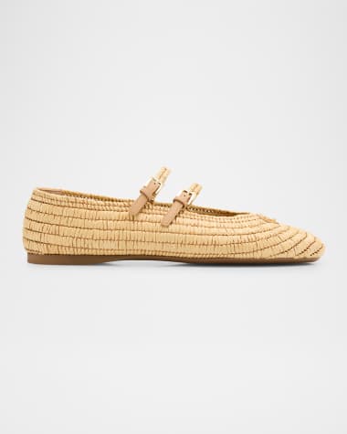 Prada Stuoia Raffia Dual Mary Jane Ballerina Flats