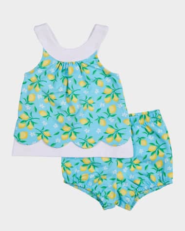 Florence Eiseman Girl's Lemon-Print Dress and Bloomers Set, Size 3M-24M