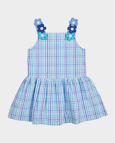 Florence Eiseman Girl's Flower Embroidery Plaid Seersucker Dress, Size 2-6