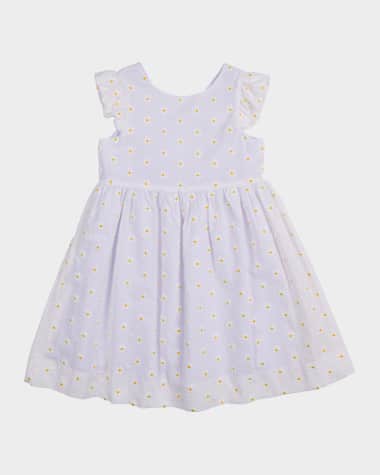 Florence Eiseman Girl's Embroidered Daisy Flutter-Sleeve Dress, Size 2-6
