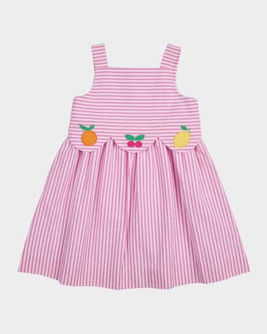 Florence Eiseman Girl's Fruit Embroidered Cotton Seersucker Dress, Size 2-6