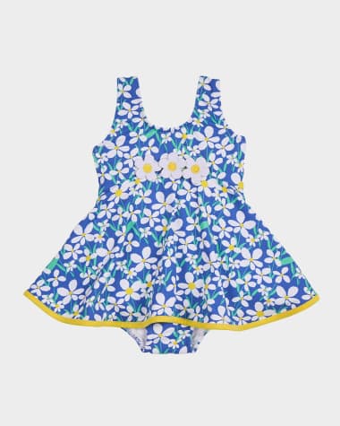 Florence Eiseman Girl's Daisy Floral Skirted One-Piece Swimsuit, Size 6M-24M