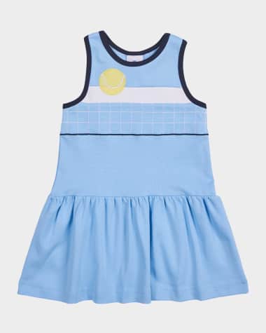 Florence Eiseman Girl's Tennis Ball and Net Embroidered Knit Dress, Size 2-6