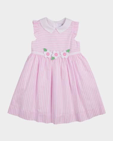 Florence Eiseman Girl's Cotton Stripe Floral Embroidered Dress, Size 2-6
