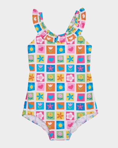 Florence Eiseman Girl's Patchwork Floral-Print One-Piece Swimsuit, Size 2-6