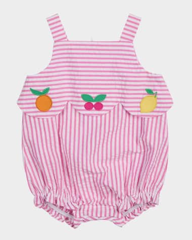 Florence Eiseman Girl's Fruit Applique Two-Tone Seersucker Romper, Size 3M-24M