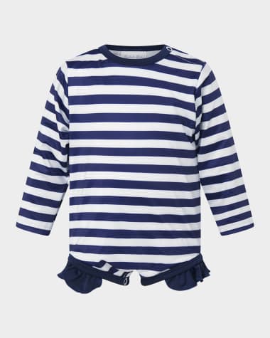 Rachel Riley Girl's Breton Stripe Frill Rashguard One-Piece Swimsuit, Size 6M-24M