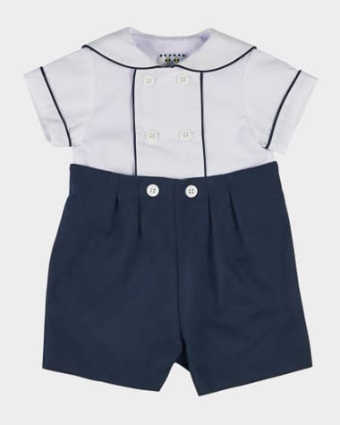 Florence Eiseman Boy's Pique Knit Button Shortalls, Size 3M-24M