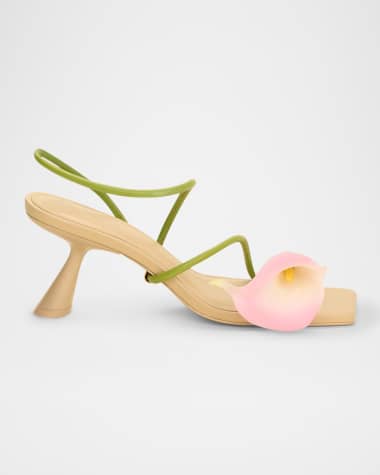 Cult Gaia Ria Calla Lily Leather Comma-Heel Sandals