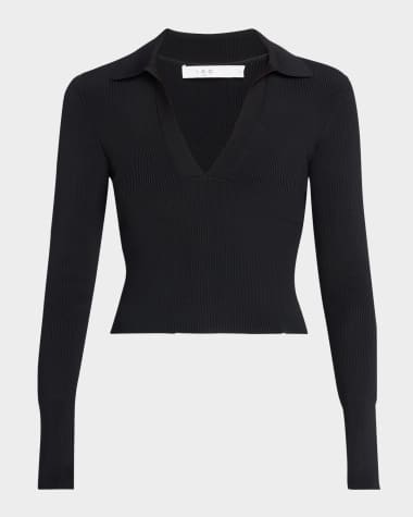 Iro Fraya Ribbed Long-Sleeve Crop Top