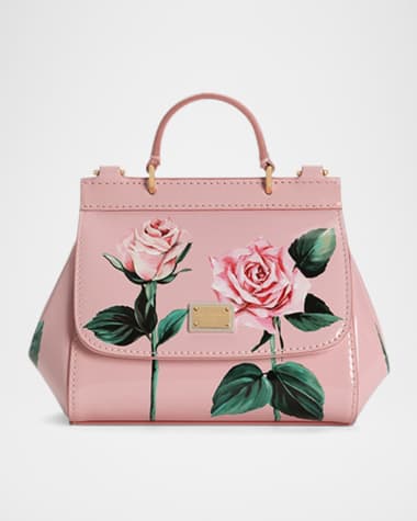 Dolce&Gabbana Kid's Sicily Rose-Print Leather Shoulder Bag