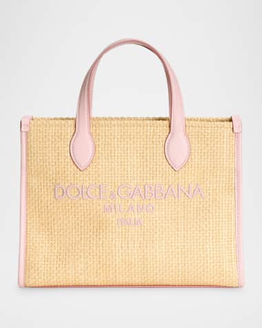 Dolce&Gabbana Kid's Straw and Leather Logo Tote Bag