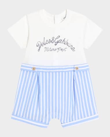 Dolce&Gabbana Boy's Seersucker Logo-Print Overalls, Size 3M-12M