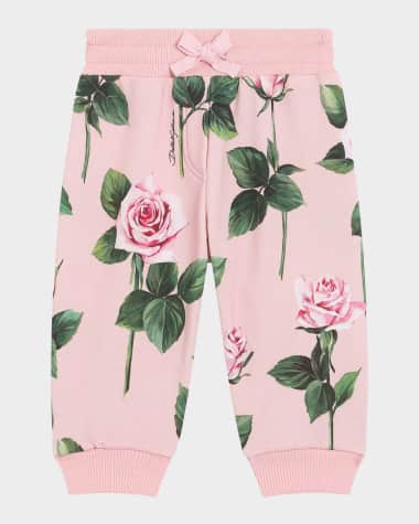 Dolce&Gabbana Girl's Rose-Print Sweatpants, Size 12M-30M