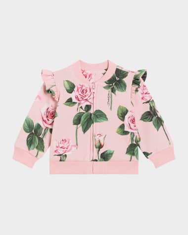 Dolce&Gabbana Girl's Rose-Print Ruffle-Trim Jacket, Size 12M-30M