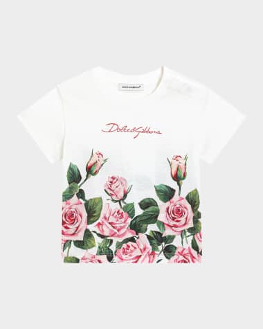 Dolce&Gabbana Girl's Logo-Print Rose Graphic T-Shirt, Size 12M-30M