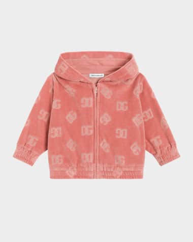 Dolce&Gabbana Girl's Interlocked Logo-Print Velvet Hoodie, Size 12M-30M
