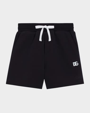 Dolce&Gabbana Boy's Jersey Jogger Shorts W/ Rubber DG Logo, Size 8-14