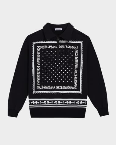Dolce&Gabbana Boy's Bandana-Print Quarter Zip Sweatshirt, Size 8-14