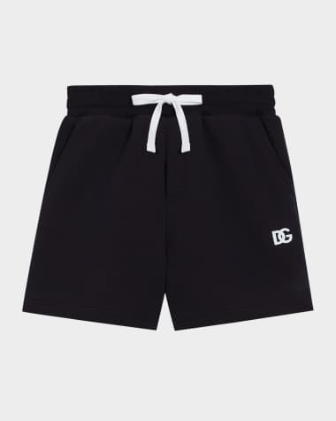 Dolce&Gabbana Boy's Jersey Jogger Shorts W/ Rubber DG Logo, Size 4-6