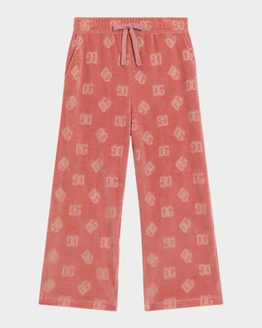 Dolce&Gabbana Girl's Interlocked Logo Velvet Sweatpants, Size 4-6