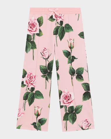 Dolce&Gabbana Girl's Rose-Print Wide Leg Pants, Size 8-14