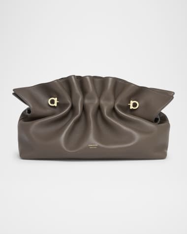 Ferragamo Piercing Medium Ruched Leather Shoulder Bag