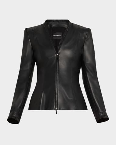 Emporio Armani Tailored Zip-Front Nappa Leather Jacket