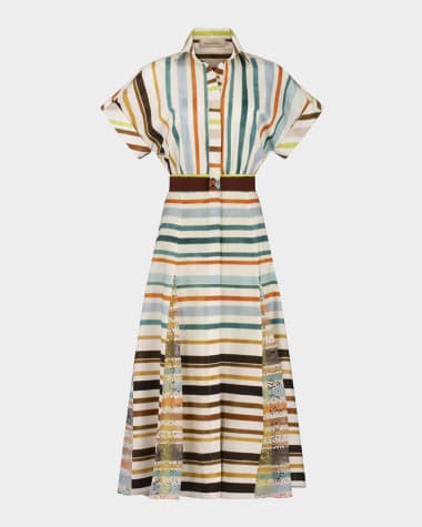 Silvia Tcherassi Odila Striped Godet Midi Shirtdress
