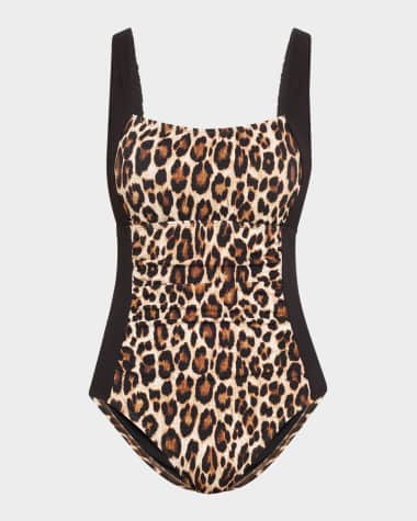 Tommy Bahama Island Cays Leopard Square-Neck One-Piece Swimsuit