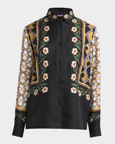 La DoubleJ Place-Print Silk Button-Down Boy Shirt