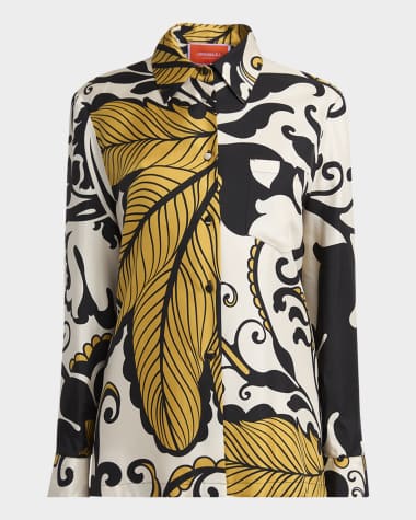 La DoubleJ Marea-Print Button-Down Silk Boy Shirt