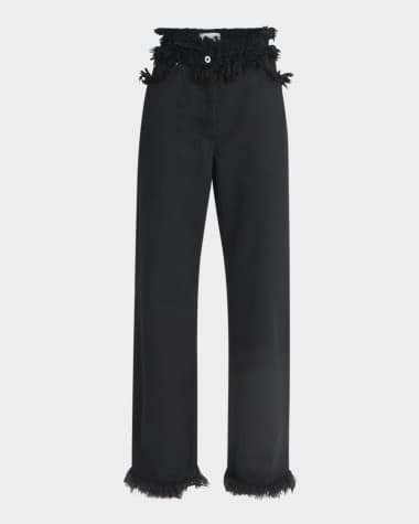 Ferragamo Frayed High-Rise Straight-Leg Pants