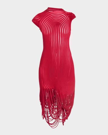 Ferragamo Asymmetric Ornate Illusion Dress