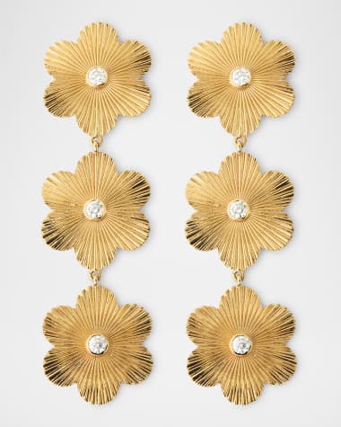 Siena Jewelry 14K Yellow Gold Fluted Flower Diamond Earrings