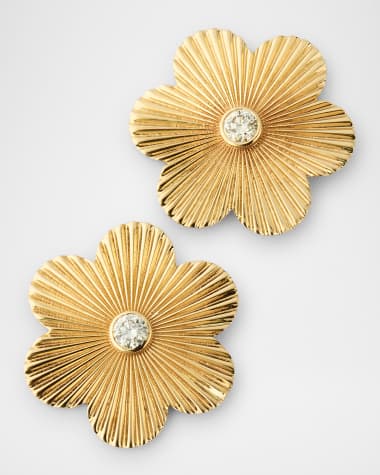 Siena Jewelry 14K Yellow Gold Fluted Flower Diamond Stud Earrings