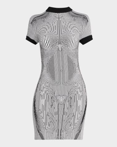 Jean Paul Gaultier Morphing Pinstripe Knit Jacquard Mini Dress