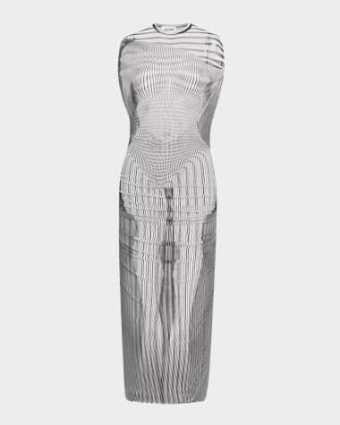 Jean Paul Gaultier Mariniere Body Morphing Layered Mesh Maxi Dress