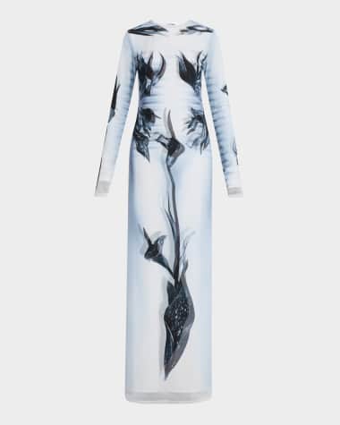 Jean Paul Gaultier Flower Body Morphing Mariniere-Print Layered Mesh Maxi Dress