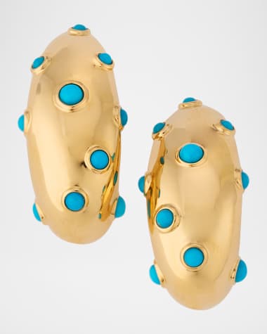 Kastel Jewelry 18K Yellow Gold Turquoise Huggie Hoop Earrings