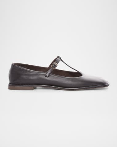 THE ROW Leather T-Strap Ballerina Flats