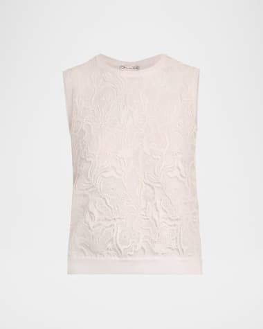 Oscar de la Renta Bellflower Guipure Inset Knit Tank Top