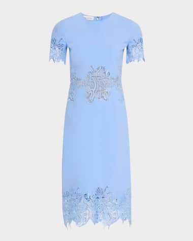 Oscar de la Renta Lace-Inset Short-Sleeve Pencil Dress