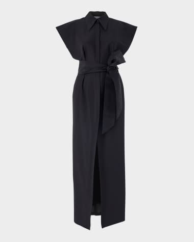 Carolina Herrera Cap-Sleeve Belted Column Trench Gown