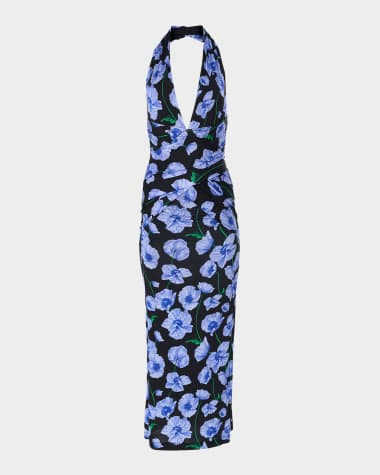 Carolina Herrera Plunging Halter Draped Ankle Dress