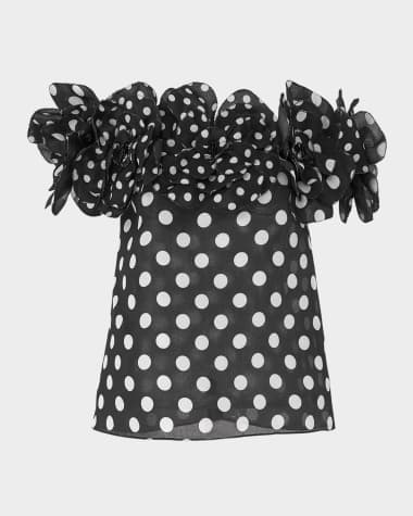 Carolina Herrera Polka-Dot Flower Off-The-Shoulder Top
