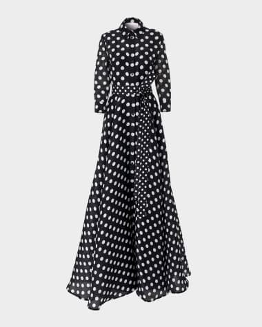 Carolina Herrera Polka-Dot Silk 3/4-Sleeve Trench Gown